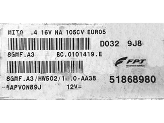 ECU Engine Control Unit Alfa Romeo Mito 1.4 51868980 8GMF.A3-0