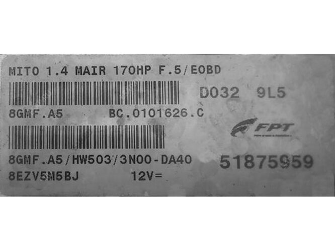 ECU Engine Control Unit Alfa Romeo Mito 1.4 51875959 8GMF.A5-0