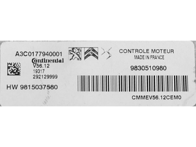 ECU Engine Control Unit Citroen C3 1.2 9830510980 9815037580 V56.12-0