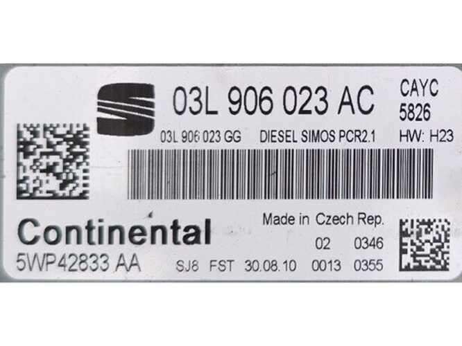 ECU Engine Control Unit Seat Leon 1.6TDI 03L906023AC 5WP42833 SIMOS PCR2.1 CAYC-0